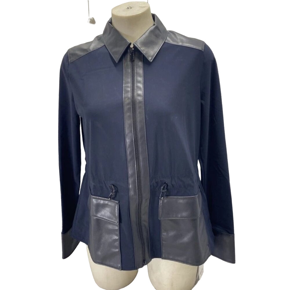 NEW MARC CAIN Women's Sports Mixed Fabric Shirt Jacket Navy Size S __ NWT